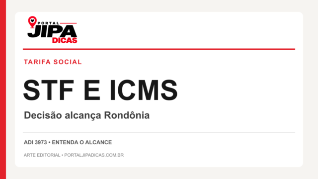 Arte editorial Jipa Dicas: TARIFA SOCIAL. STF E ICMS. Decisão alcança Rondônia.